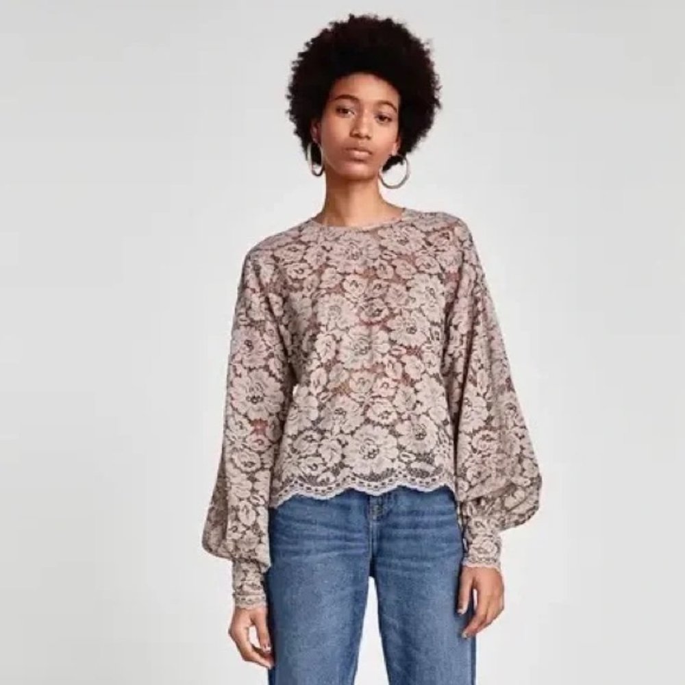 NEW Zara Lace Floral Top Women's Size S